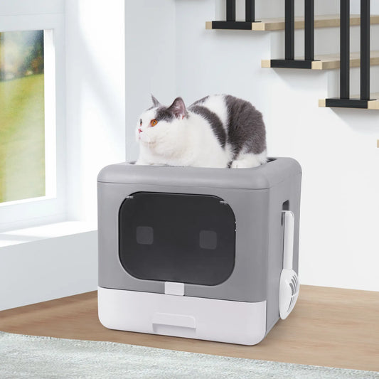 Foldable Top Entry Litter Box with Drawer