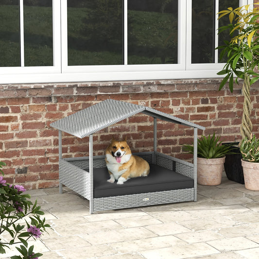 Wicker dog house outdoor with canopy