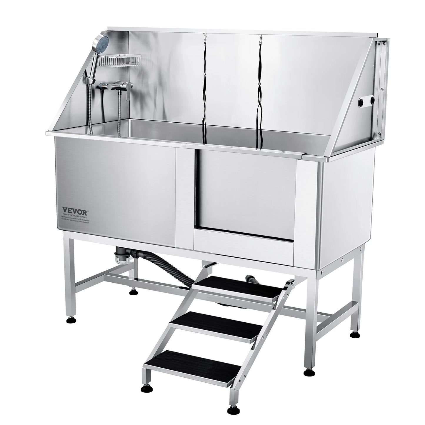 62" Pet Bathing Station w/Stairs, Professional Stainless Tub