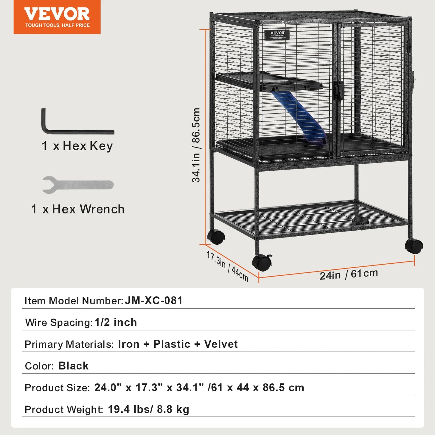 64.6" Rolling Metal Large 4-Tier Small Animal Cage