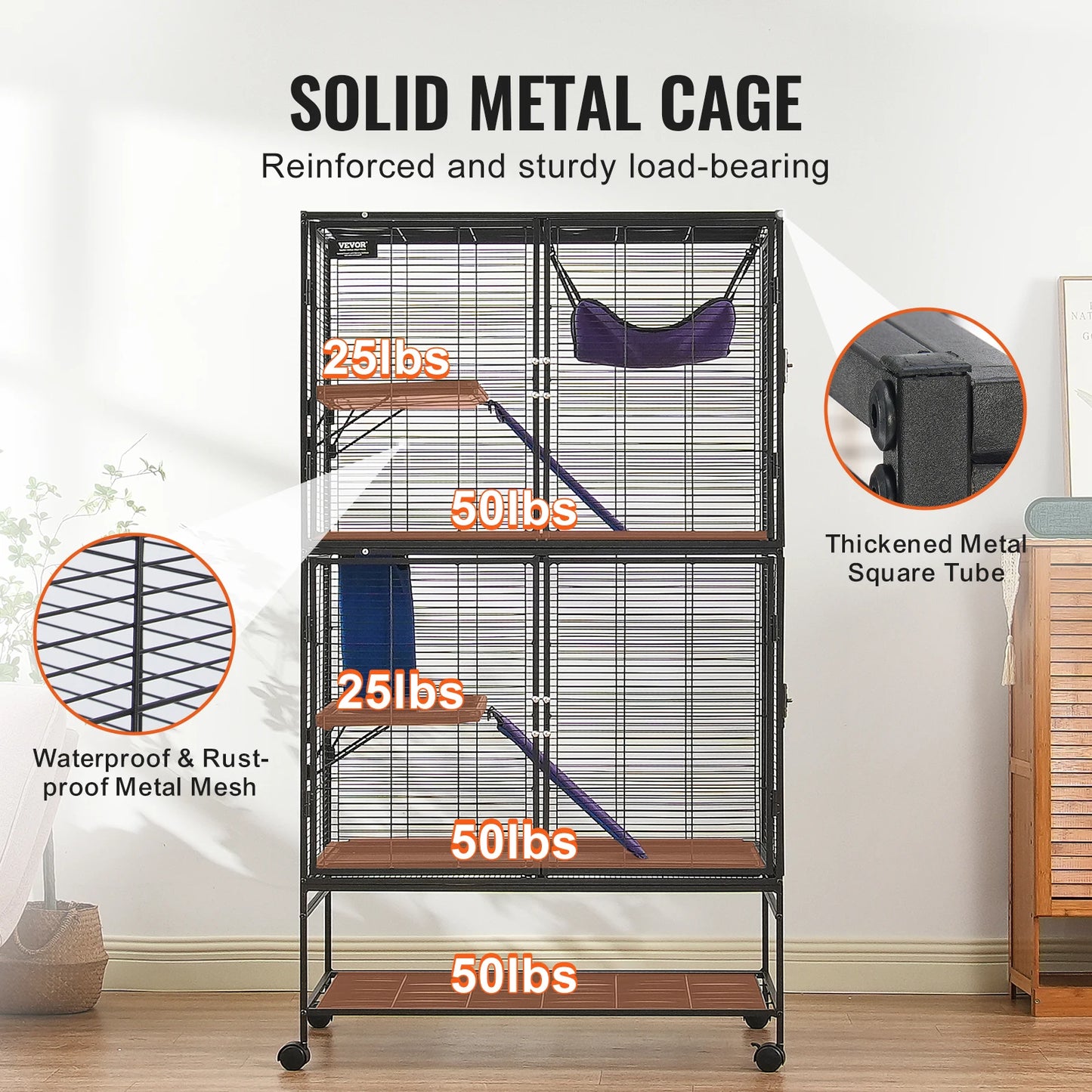 64.6" Rolling Metal Large 4-Tier Small Animal Cage