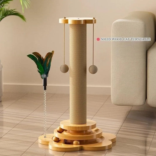 Solid Wood Cat Turntable Funny Cat Stick Grab Column