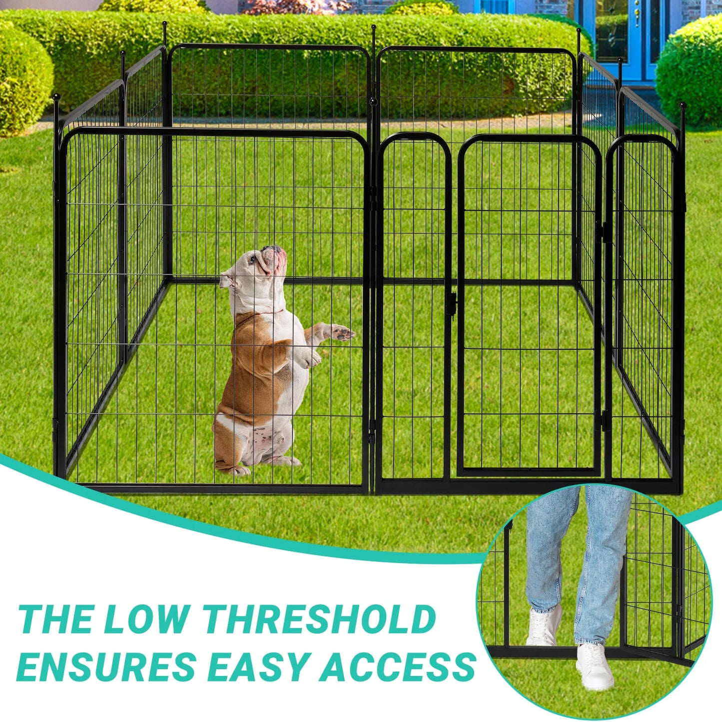 Dog Fence, 32" Height 8 Panels Metal Pen Indoor/Outdoor