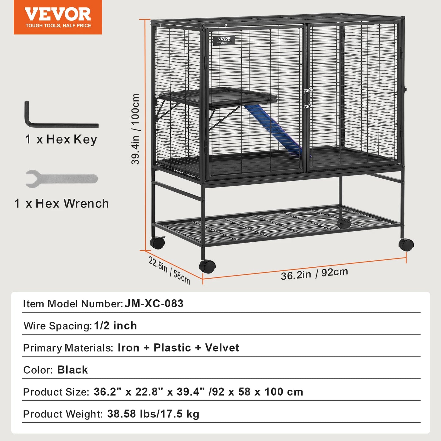 64.6" Rolling Metal Large 4-Tier Small Animal Cage