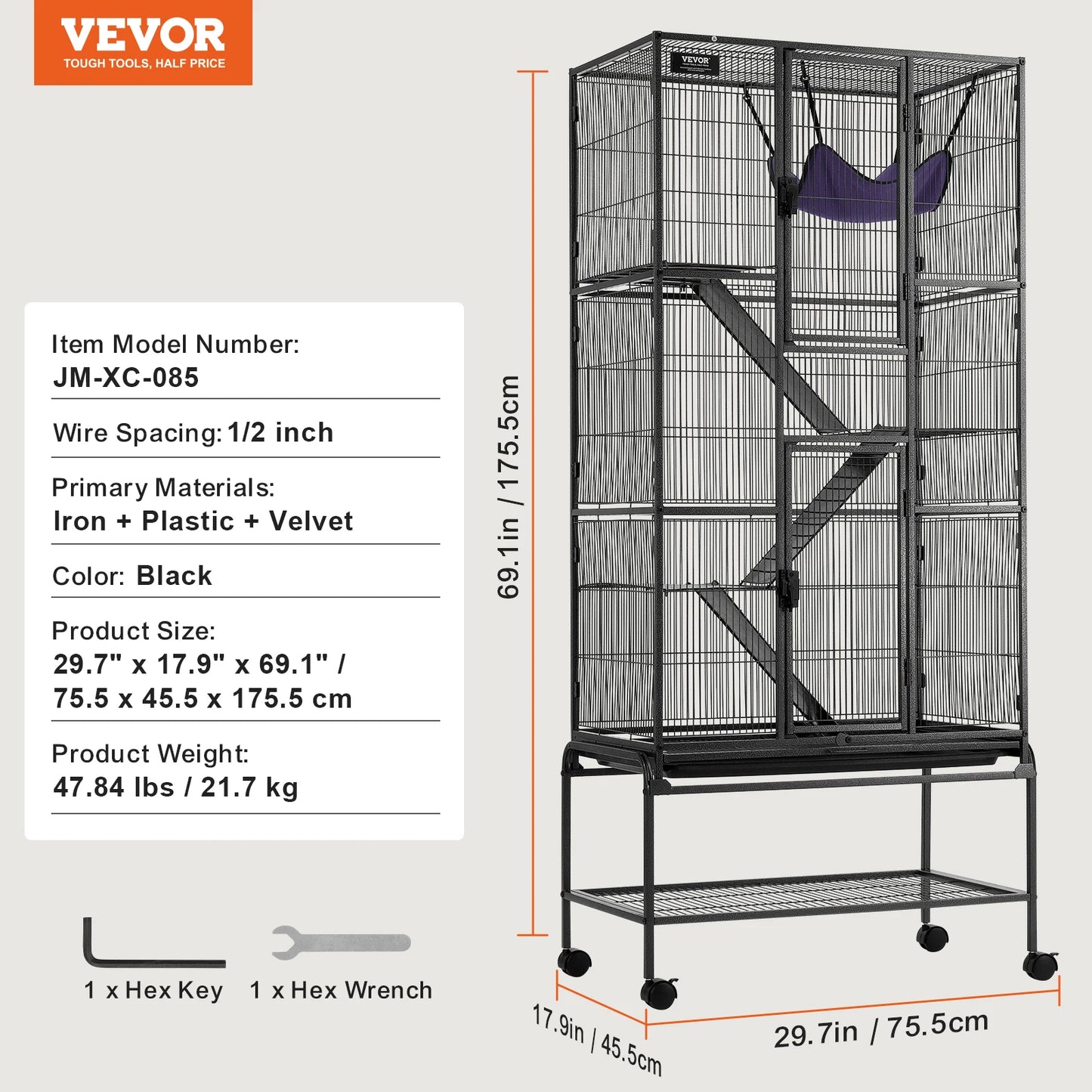 64.6" Rolling Metal Large 4-Tier Small Animal Cage