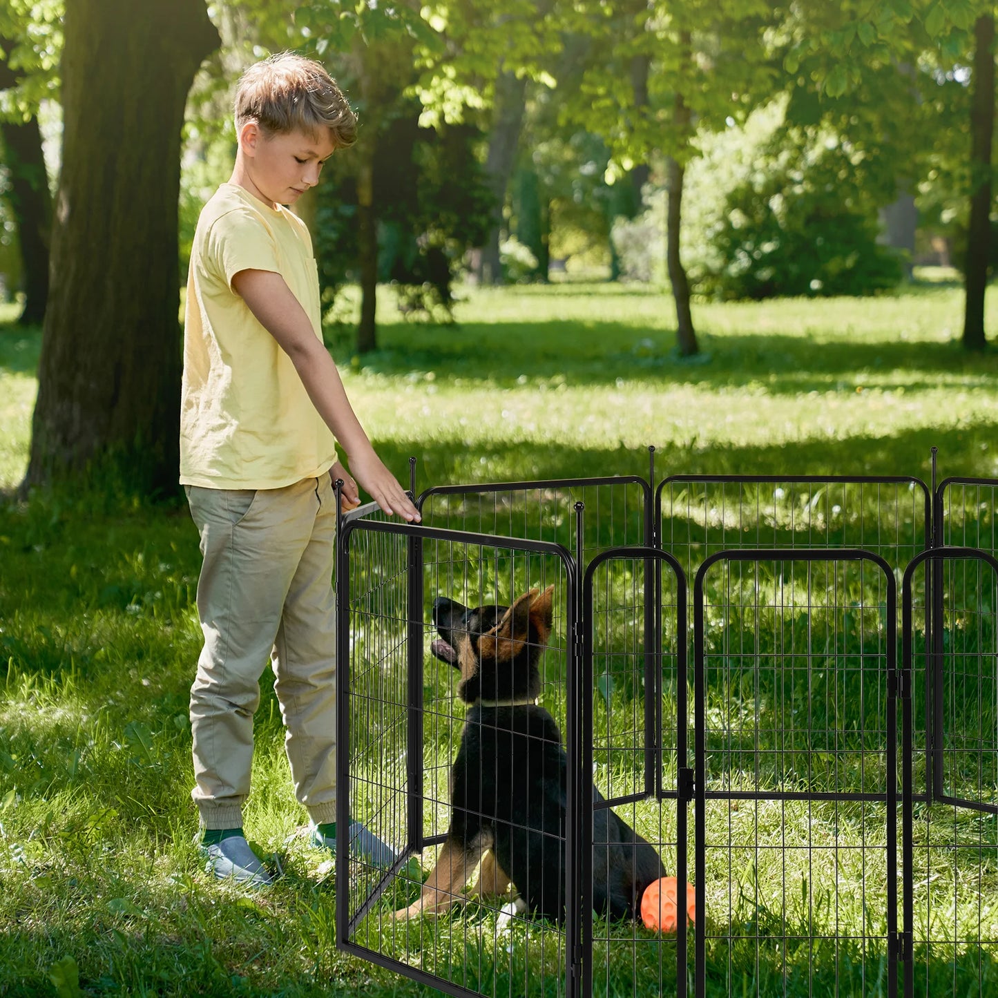 Dog Fence, 32" Height 8 Panels Metal Pen Indoor/Outdoor