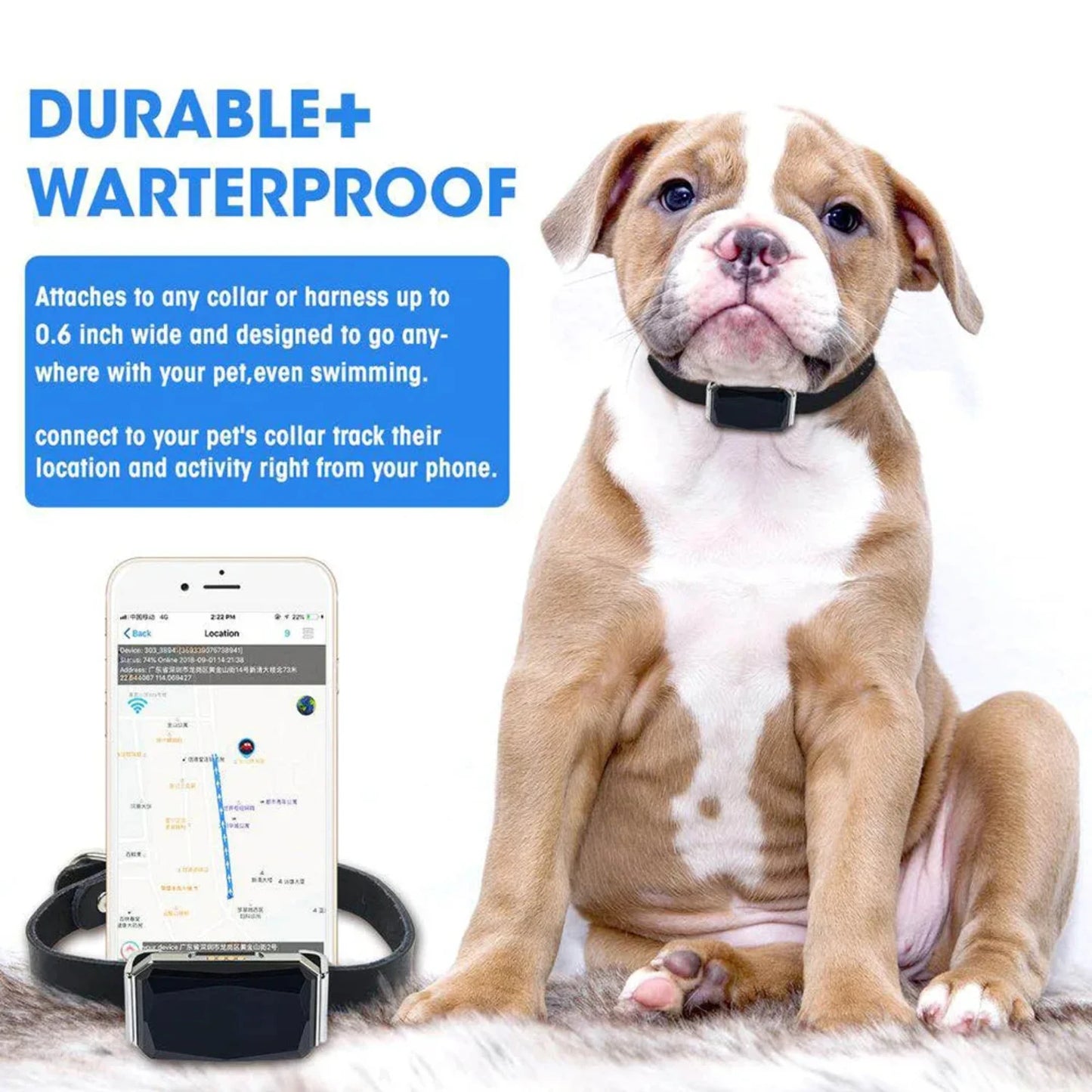 GPS Tracker IP67 Waterproof USB Charging Dog Collar