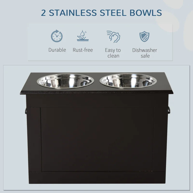 Raised Feeding Storage with 2 Stainless Steel Bowls