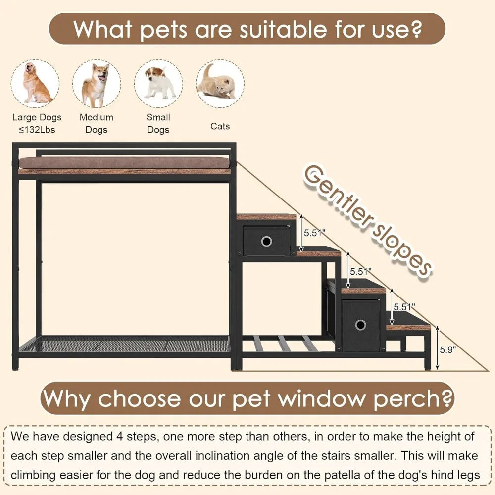 Bunk Bed with Stairs and Storage, Dogs/Cats Window Perch