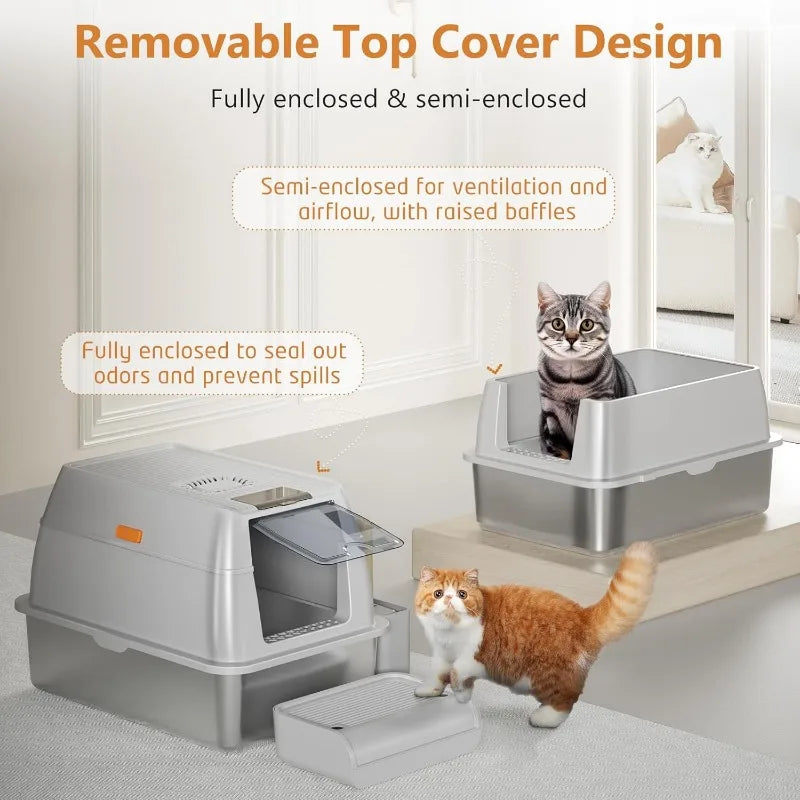 Steel Cat Litter Box with Lid
