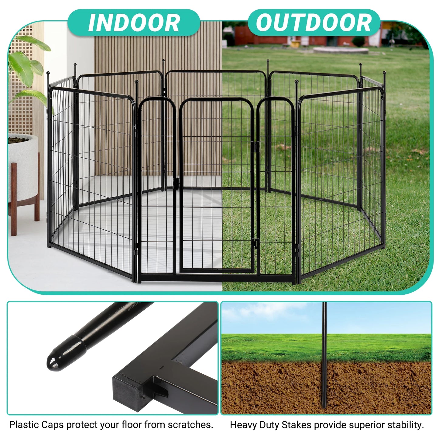 Dog Fence, 32" Height 8 Panels Metal Pen Indoor/Outdoor