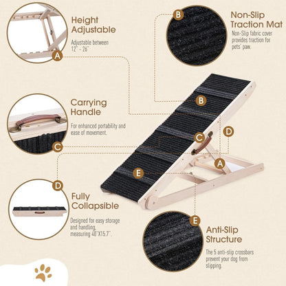 Wooden Adjustable Ramp for All Dogs and Cats