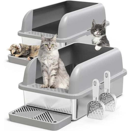 2 Pack Stainless Steel Cat Litter Pan for Big Cats