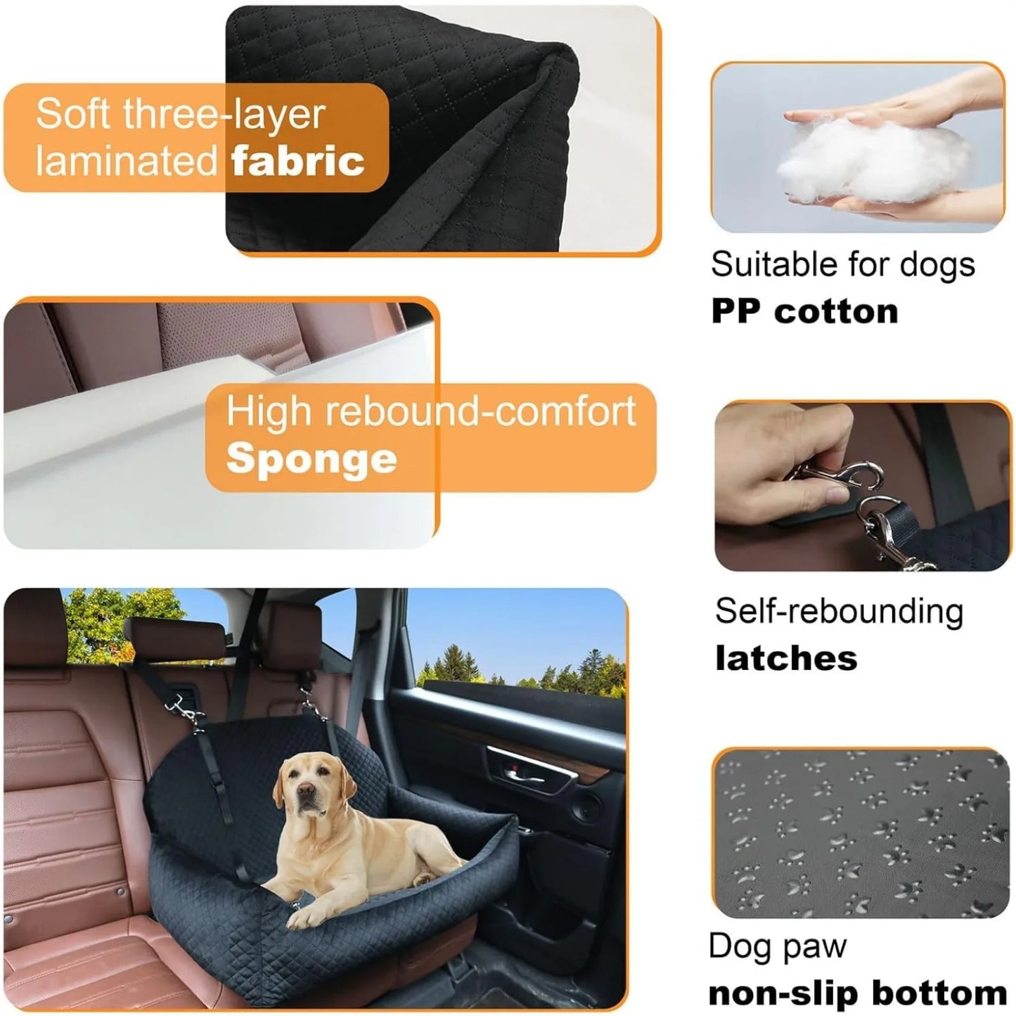 Car Seat Bed for Large/Medium Dogs or 2 Small