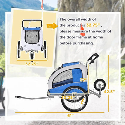 Bike Trailer 2-in-1 Stroller with Canopy & Storage Pockets