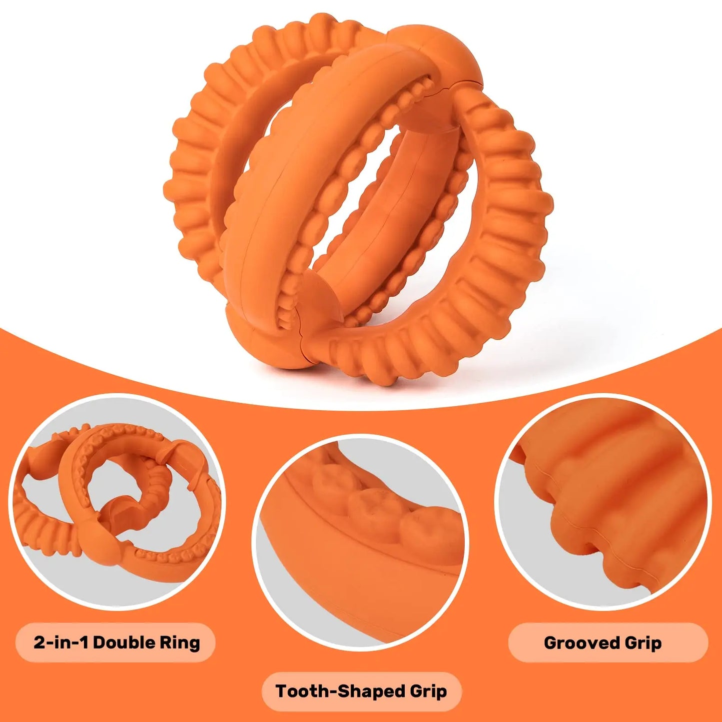 2 Rings Natural Rubber Chew Toy for Large Dogs