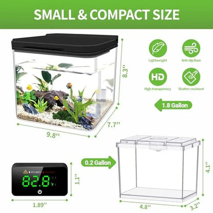 1.8 Gal Fish Tank Kit LED Lights Self-Cleaning