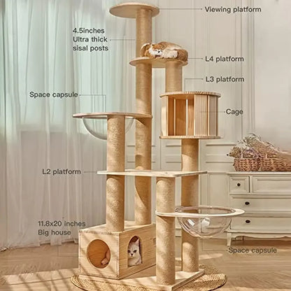 Real Wood Cat Tree Tower Condo