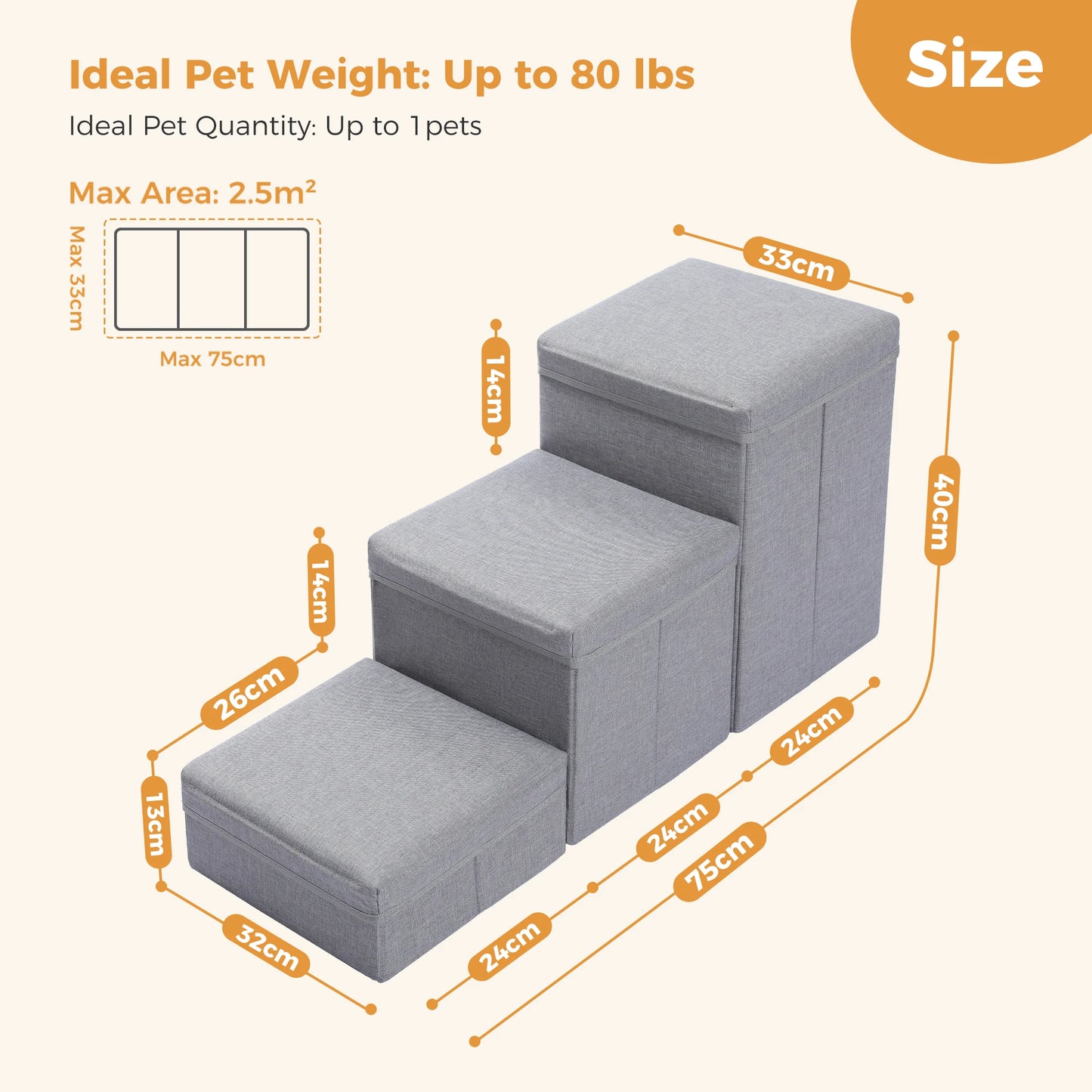 3 Stairs Dog Step for Small Dogs with Storage