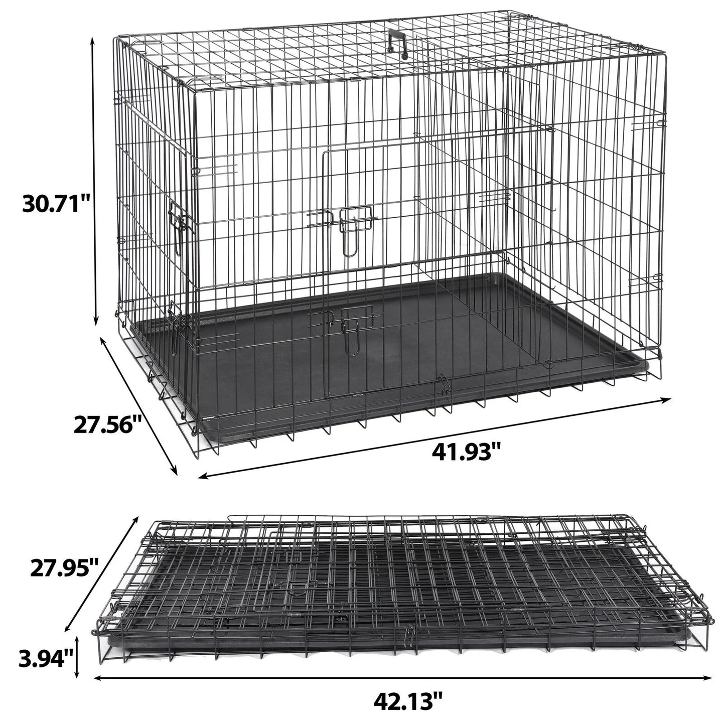 US42 inch folding metal cage dog kennel double door