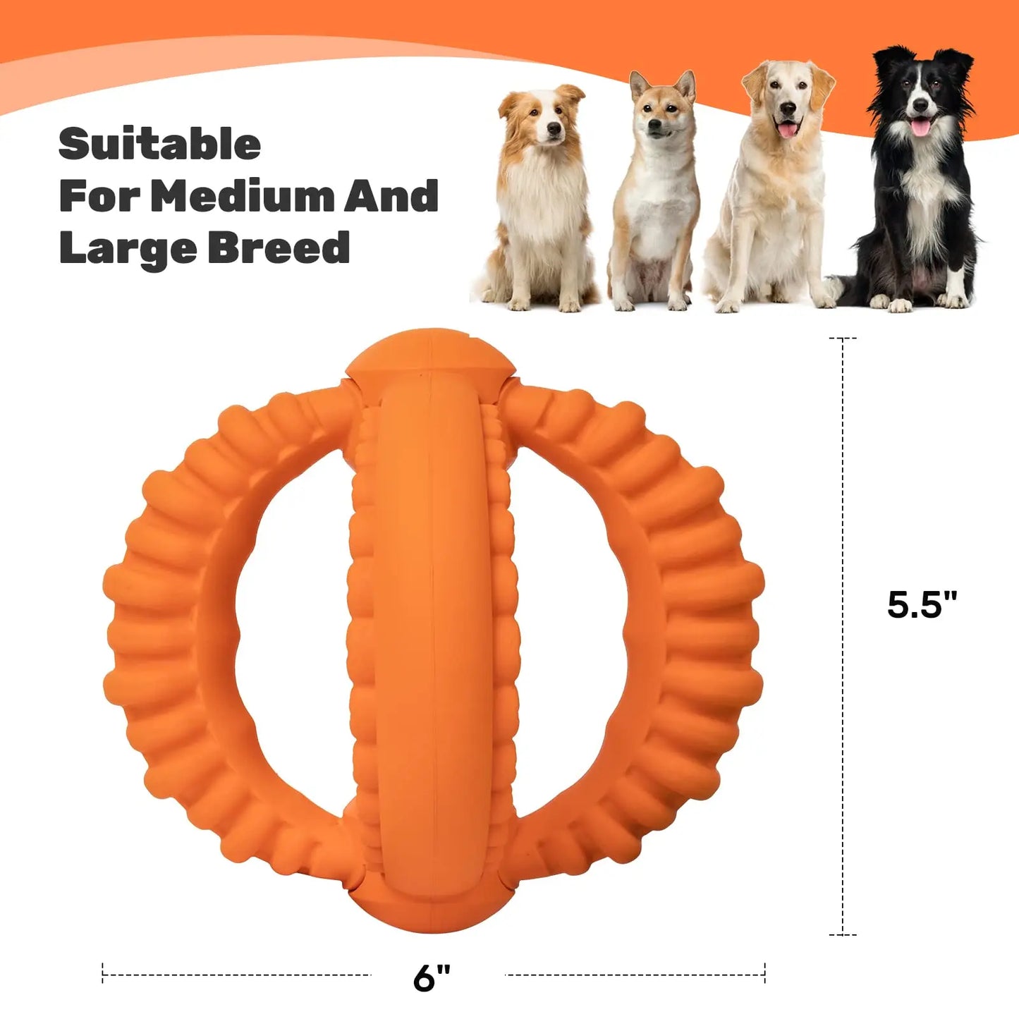 2 Rings Natural Rubber Chew Toy for Large Dogs