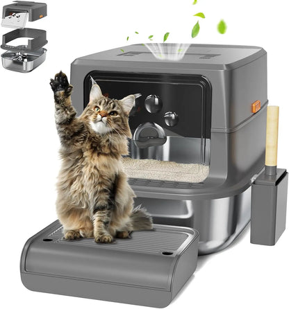 Stainless Steel Enclosed Cat Litter Box