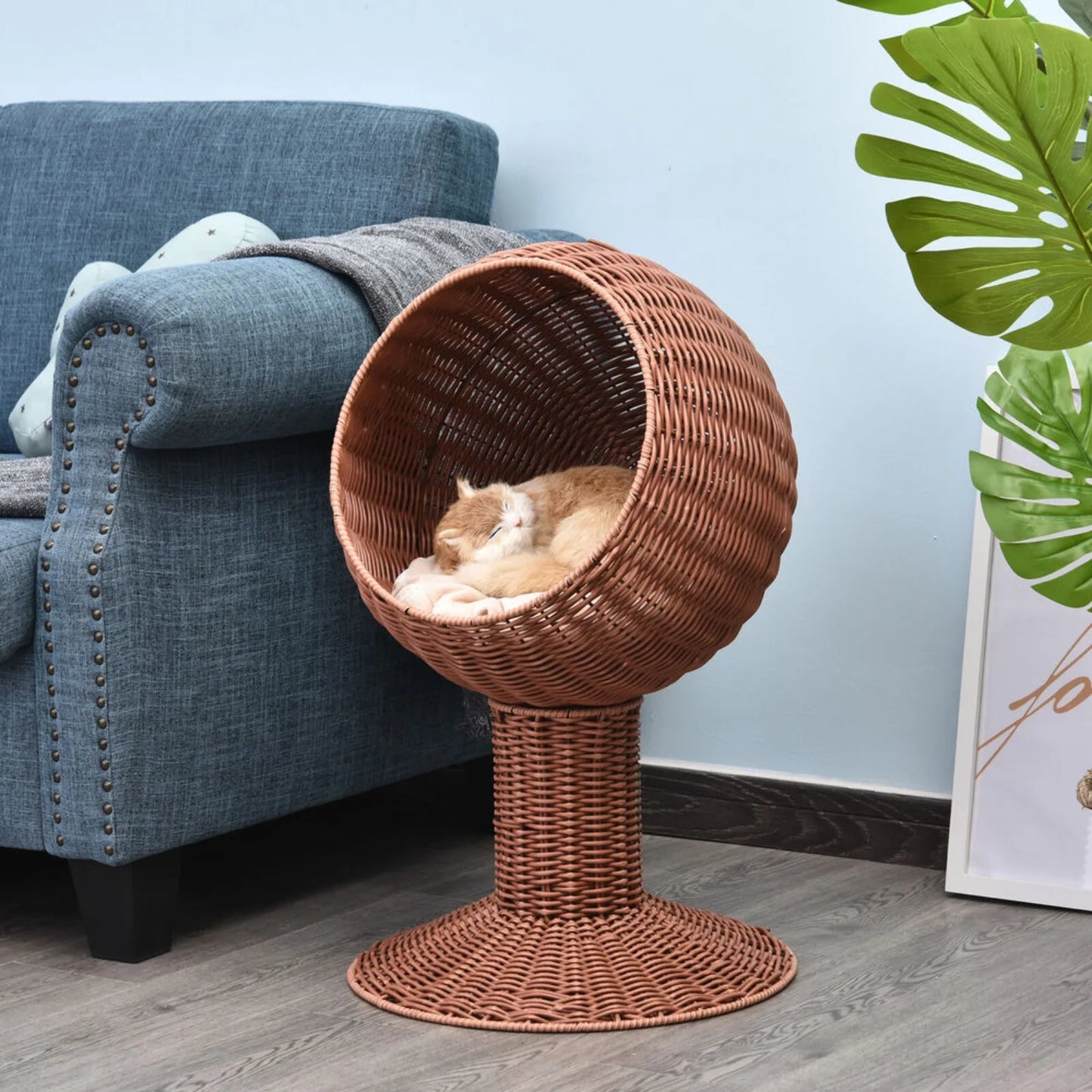 Rattan Wicker Elevated Pet Bed Cat Cave