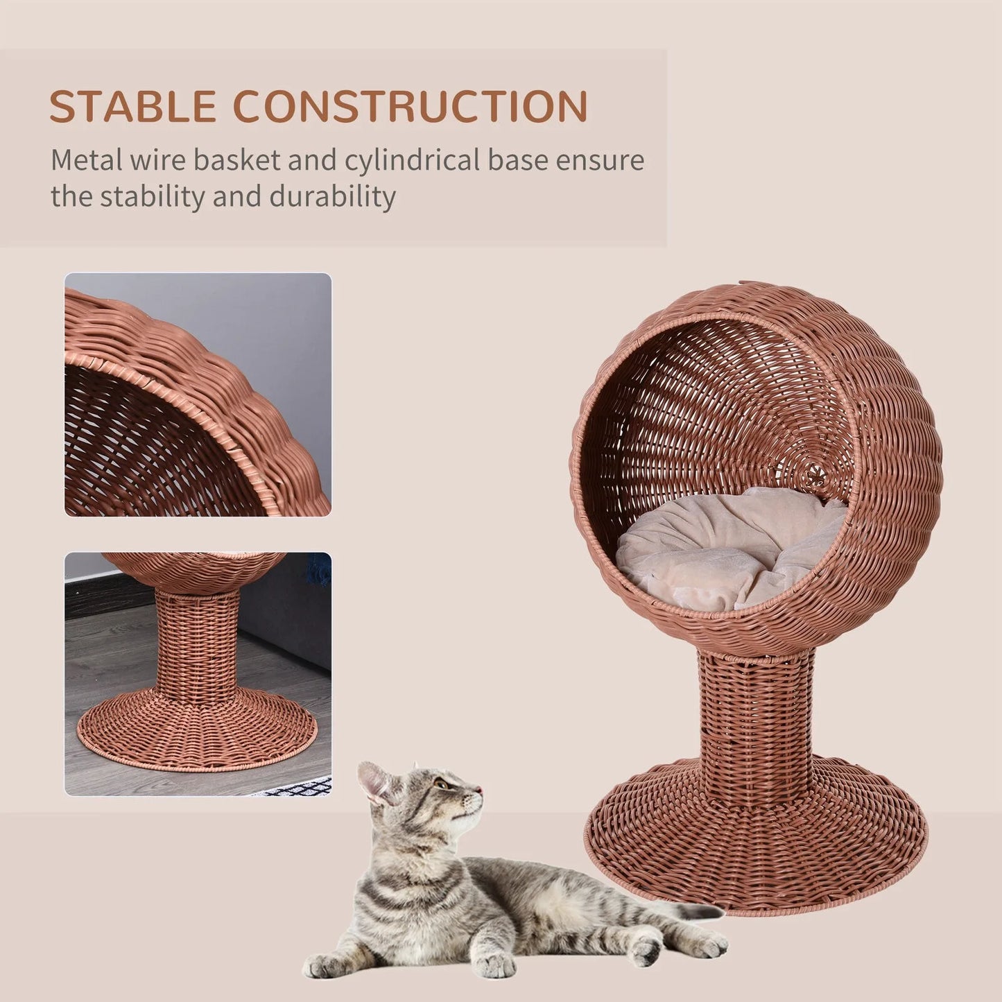 Rattan Wicker Elevated Pet Bed Cat Cave