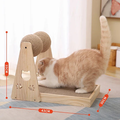 Scratcher Post Solid Wooden Sisal Ball Turntable Interactive