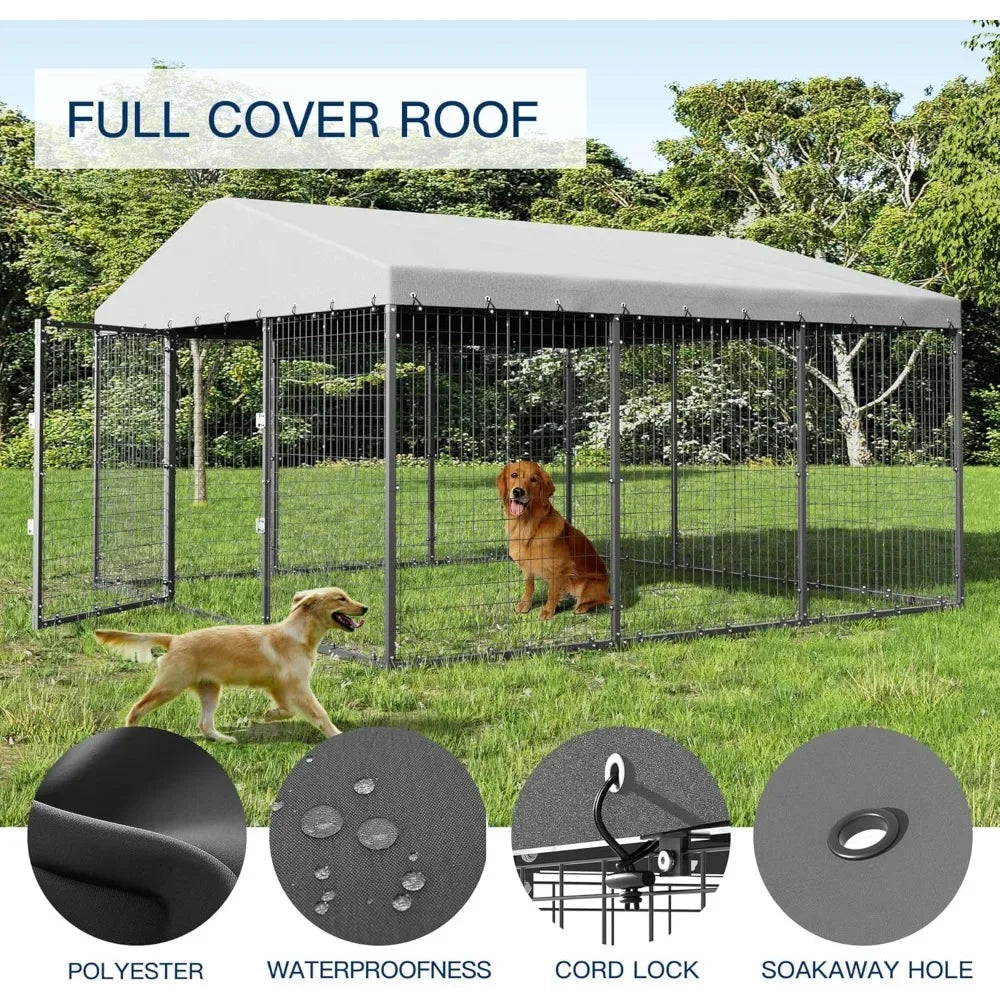 Large Outdoor Dog Kennel, Heavy Duty Cage with Roof