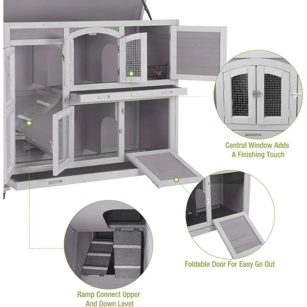 Rabbit Hutch Indoor Outdoor Cage on Wheels