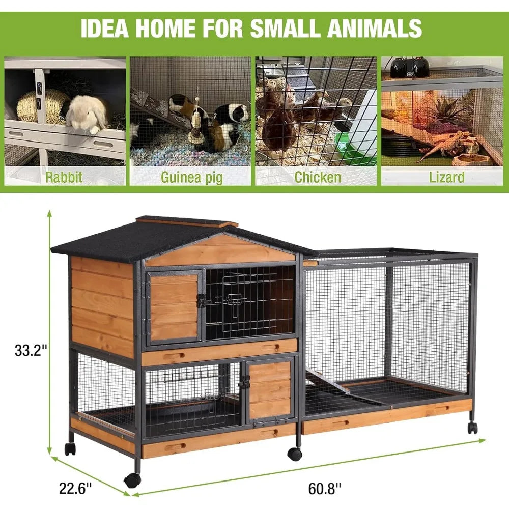 Rabbit Hutch Outdoor Indoor Rabbit Cage with Wheels