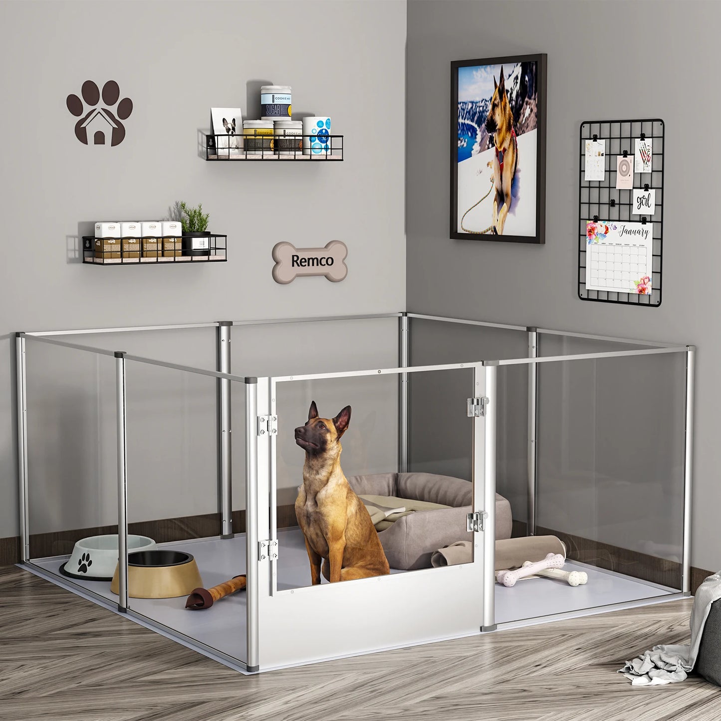 Indoor Dog Kennel with Waterproof Pad and 8 Panels