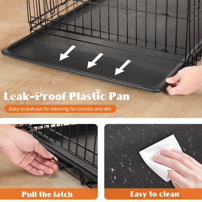 Double Door Folding Metal Cage with Leak-Proof Pan