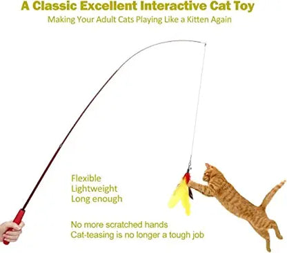 Retractable Interactive Wand Cat Feather Toys Teasers