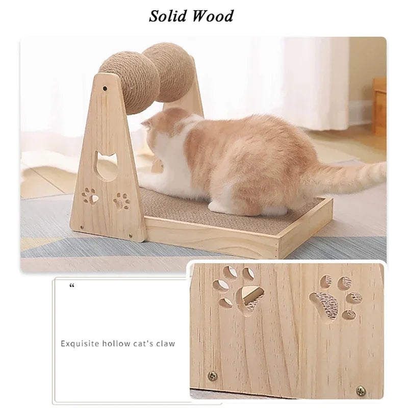 Scratcher Post Solid Wooden Sisal Ball Turntable Interactive