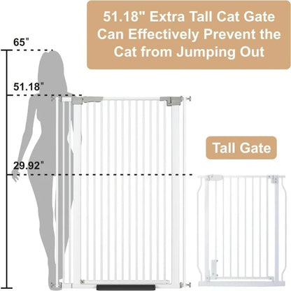 51.18" Extra Tall Cat Gate for Doorway, 30.5"-40"