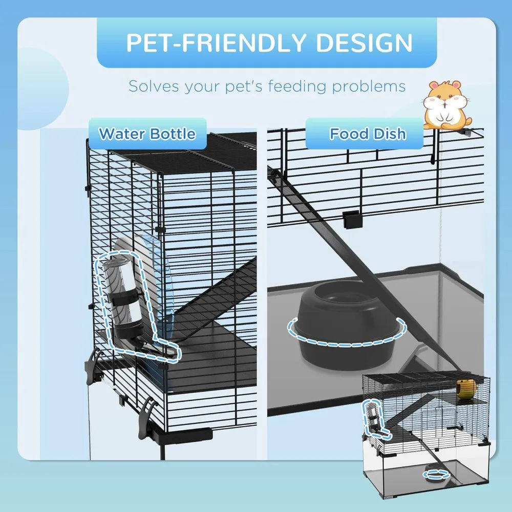 3 Tiers Hamster Cage w/Deep Glass Bottom