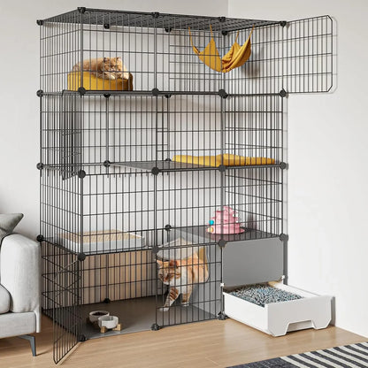 Cat Cage with Litter Box,4-Tier Enclosures