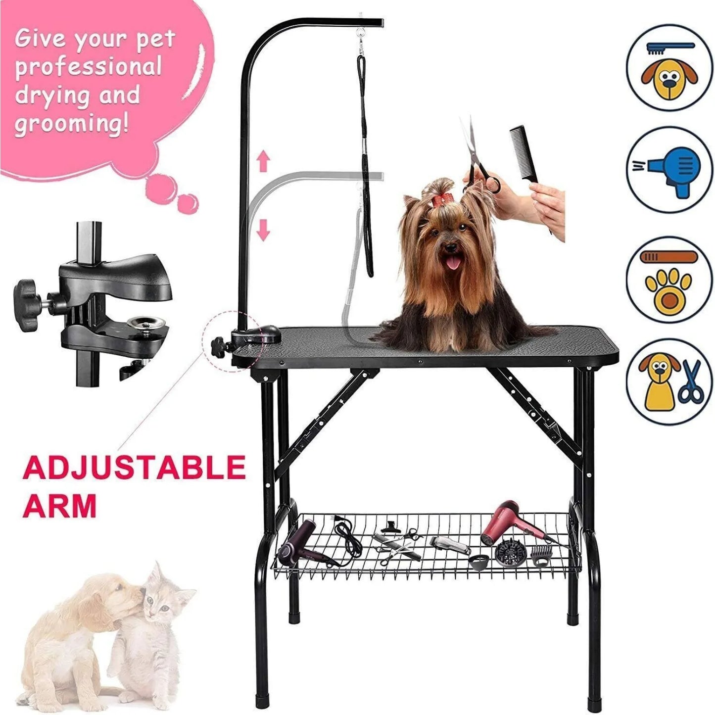 US 32"/36in./46in Dog Grooming Table, Adjustable W/Arm