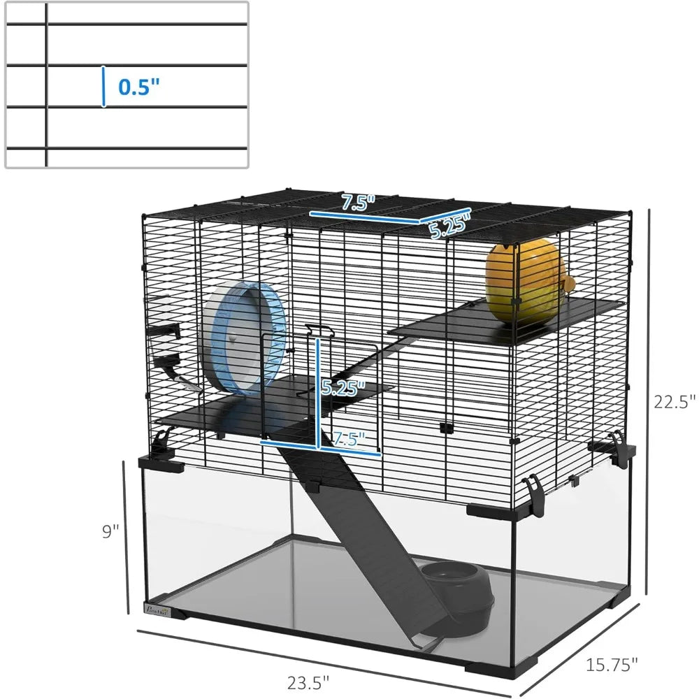 3 Tiers Hamster Cage w/Deep Glass Bottom