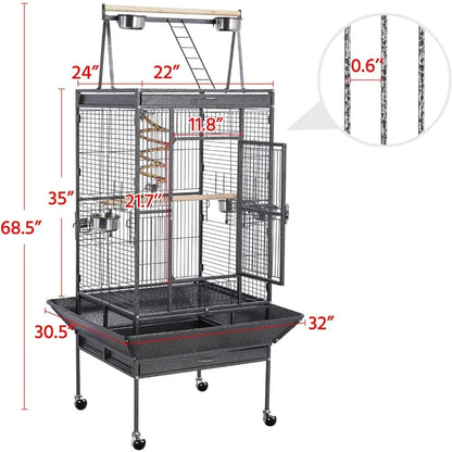 69-inch Rolling Large Parrot Bird Cage