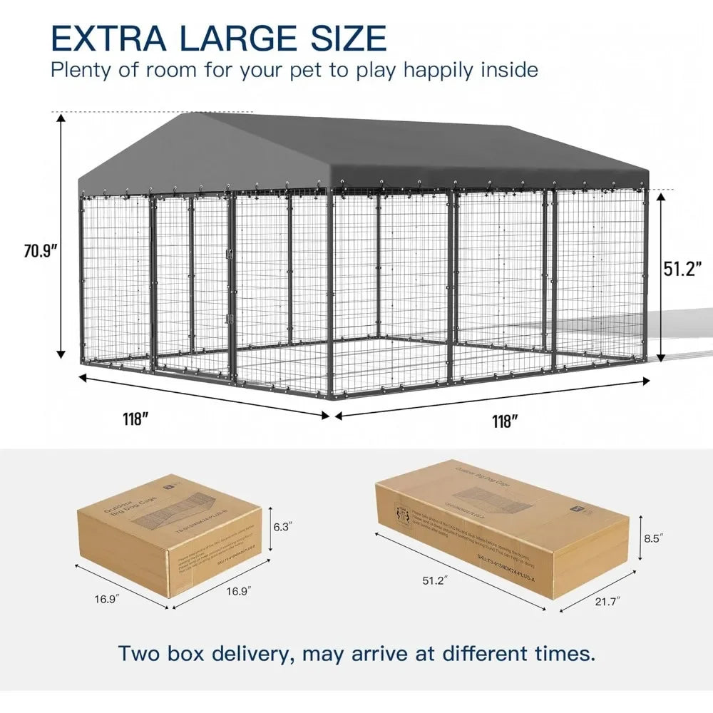 Large Outdoor Dog Kennel, Heavy Duty Cage with Roof