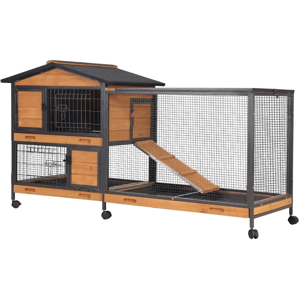 Rabbit Hutch Outdoor Indoor Rabbit Cage with Wheels