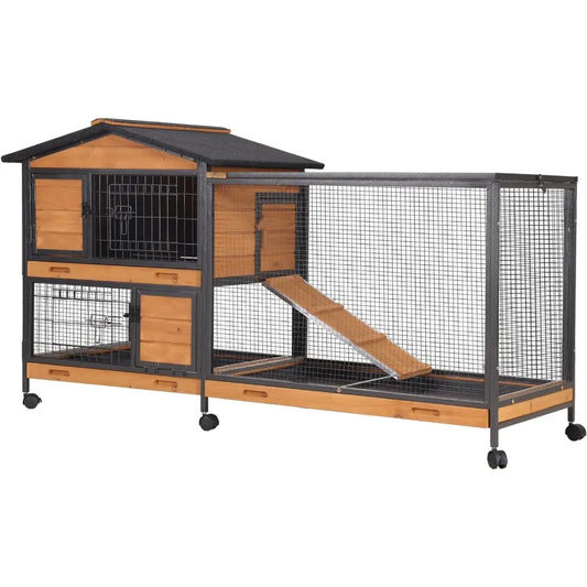 Rabbit Hutch Outdoor Indoor Rabbit Cage with Wheels