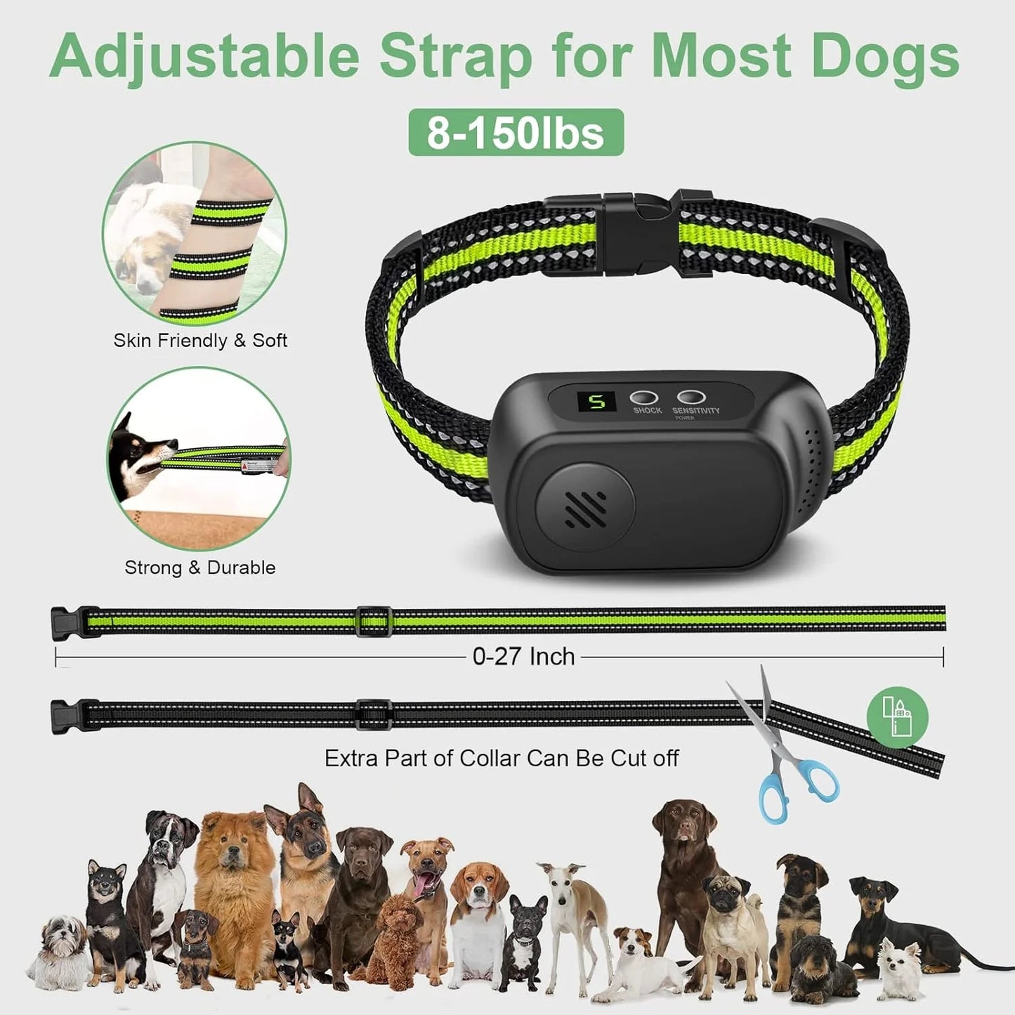 Rechargeable Dog Bark Collar with Beep Vibration,Shock