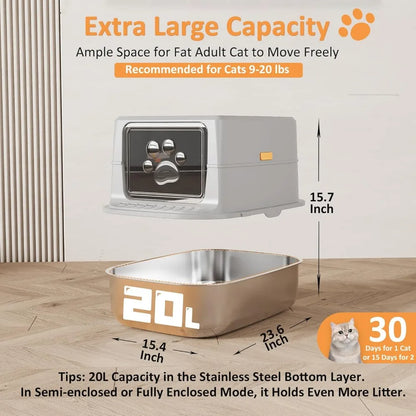 Stainless Steel Enclosed Cat Litter Box