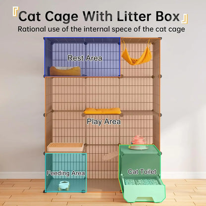 Cat Cage with Litter Box,4-Tier Enclosures