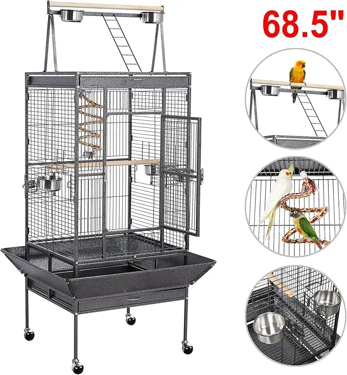 69-inch Rolling Large Parrot Bird Cage