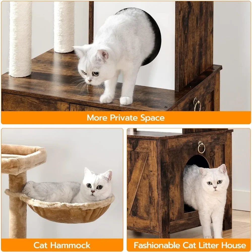 Cat Litter Box Enclosure Condo with Scratching Posts